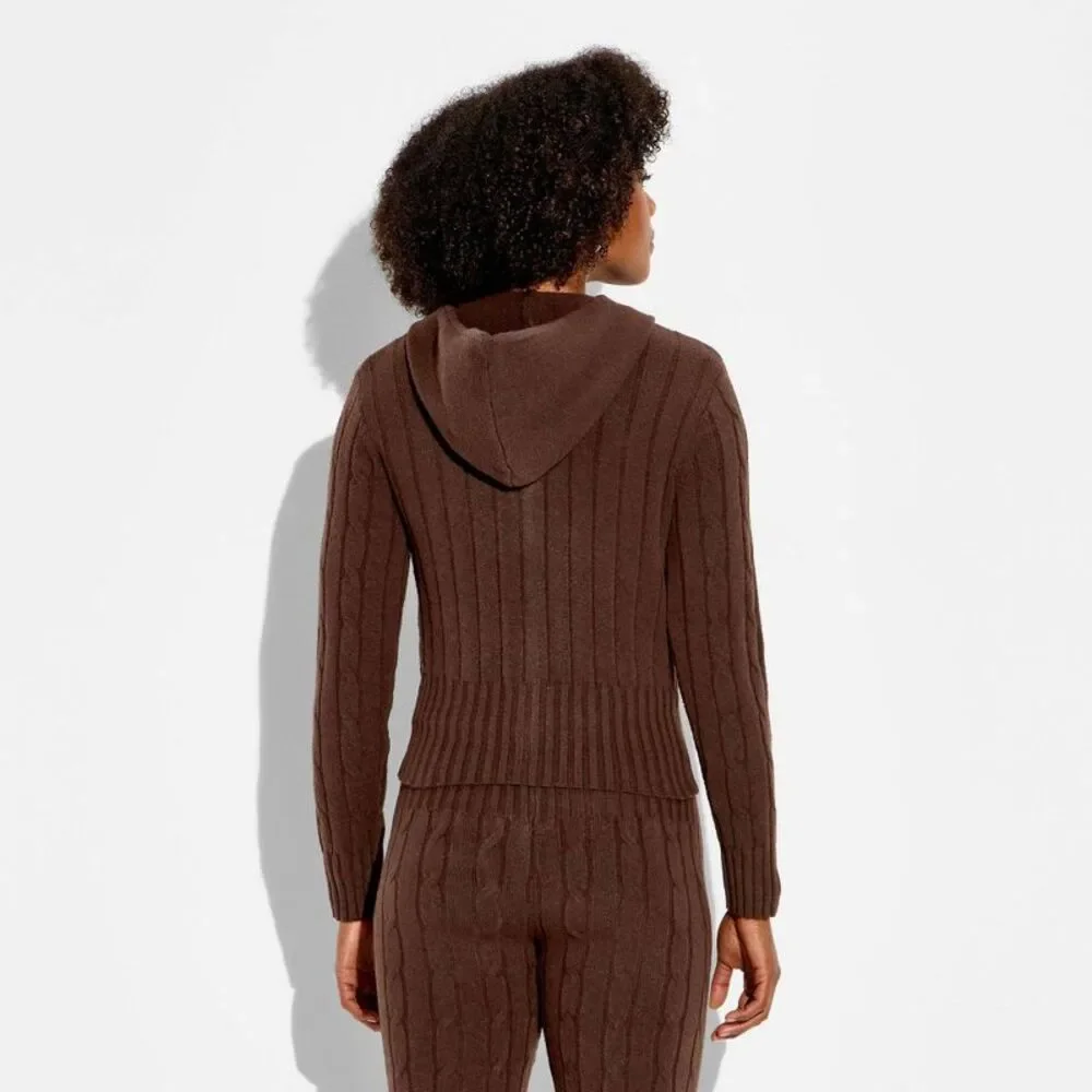 Open Box - Wild Fable - Women's Cable Zip Hoodie Cardigan - Wild Fable Bro Brown - Picture 3 of 3